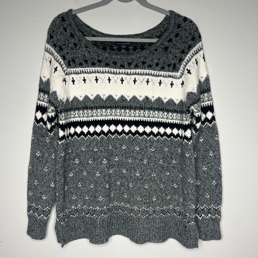 American Eagle Womens M Fair Isle Wool Blend Sweater Apres-Ski Cabincore Nordic